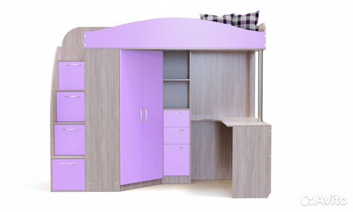 Детская кровать со шкафом и столом