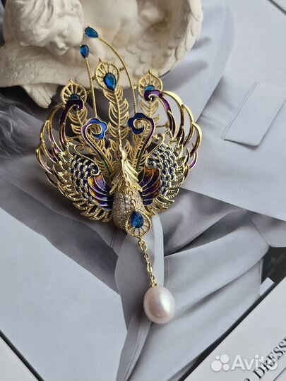 Шикарная Брошь-кулон жарптица синяя