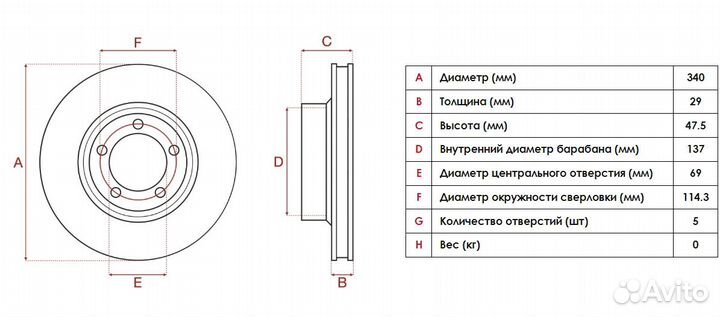 Тормозные диски KIA carnival 2.2 (340 мм)