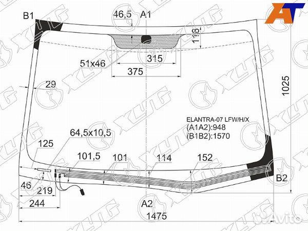 Стекло лобовое hyundai elantra