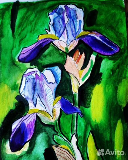 Картина. Ирисы. Акварель. Подарок