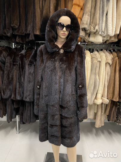 Стильная шуба из норки с карюшоном 44-46 р