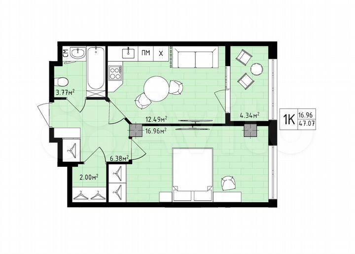 1-к. квартира, 47,1 м², 13/16 эт.