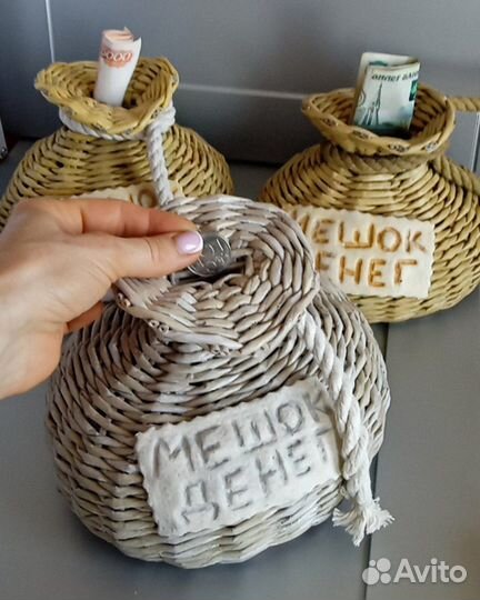 Плетёная копилка ручная работа