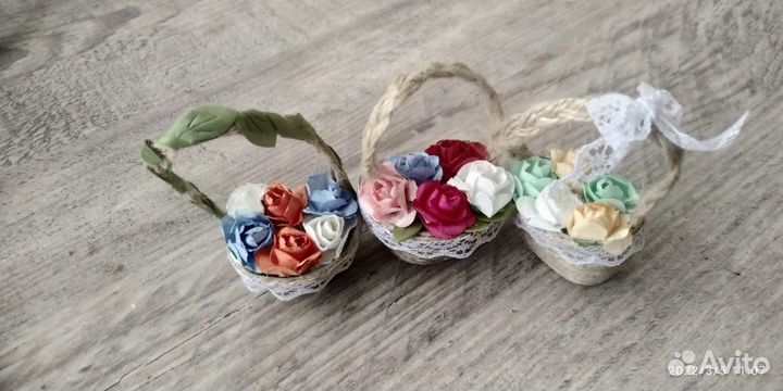 Магнит корзинка с цветами Handmade