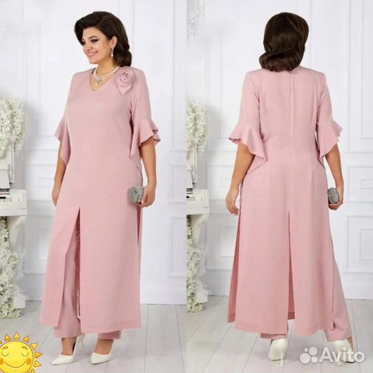 Р50/52,54,56 Двойка с брюками.Белый,пудра,электрик