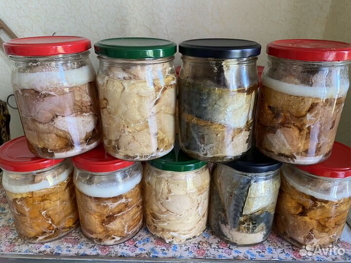 Тушенка свинина, курица, горбуша