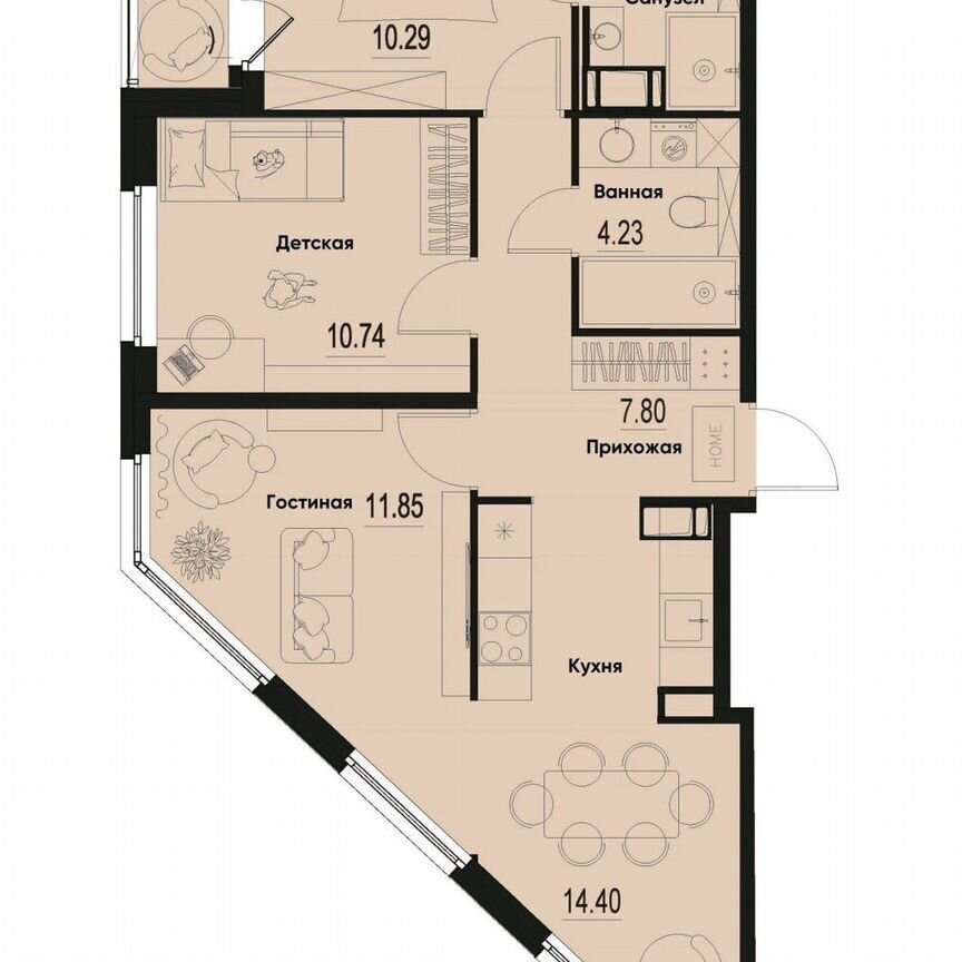 3-к. квартира, 63,7 м², 3/12 эт.