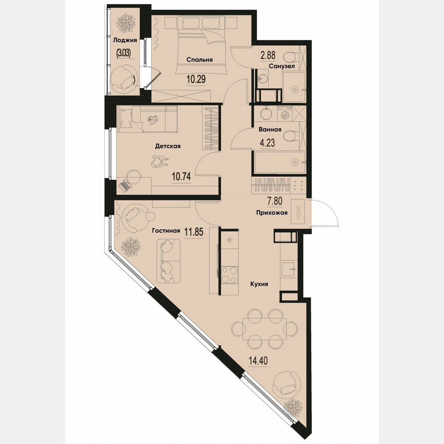 3-к. квартира, 63,7 м², 3/12 эт.