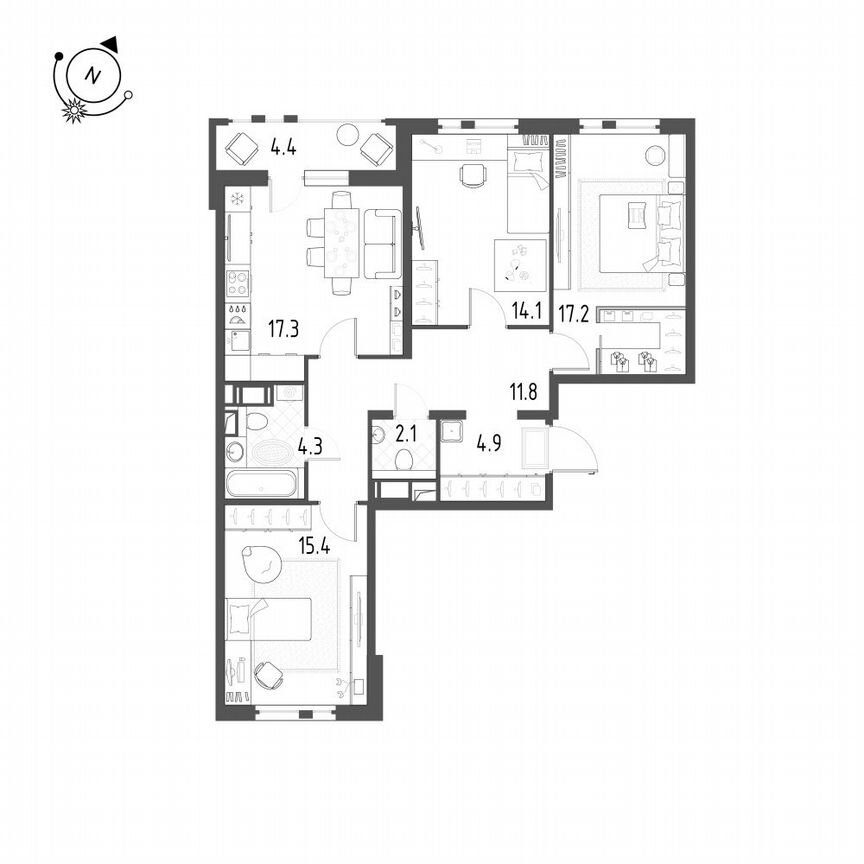 3-к. квартира, 89,3 м², 11/12 эт.