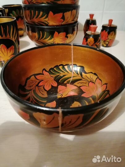 Набор деревянной расписной посуды на 4 персоны