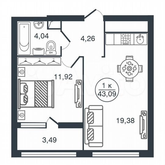 1-к. квартира, 43,1 м², 16/17 эт.