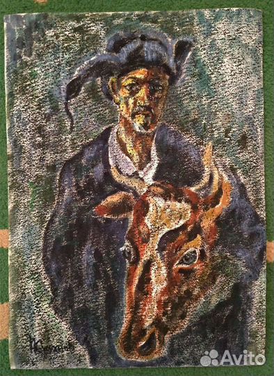 Картина Суханова А Г линолеум масло 36х50 см СССР