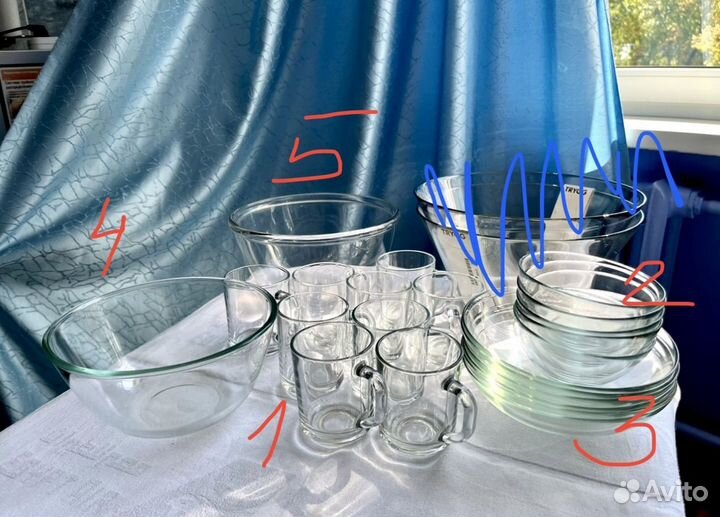 Посуда стеклянная тарелки, бокалы, миски, икеа