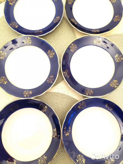 Тарелки суповые кобальт золотая роза