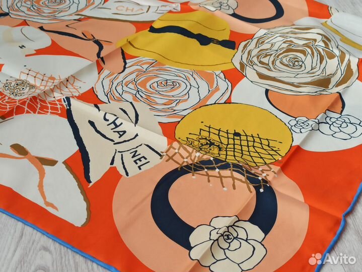 Платок Chanel Оранж шелк ручной край 3цв