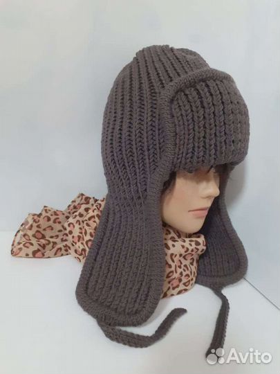 Шапка ушанка вязанная