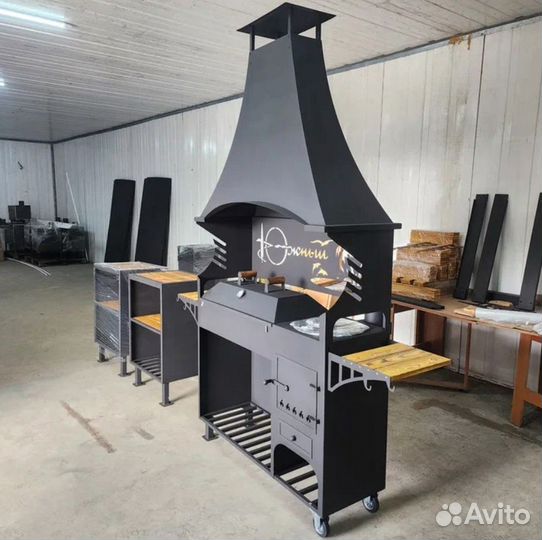 Мангал с вытяжкой и печкой под казан