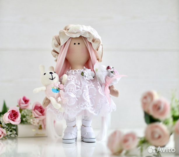 Кукла ручной работы, кукла тильда в розовом