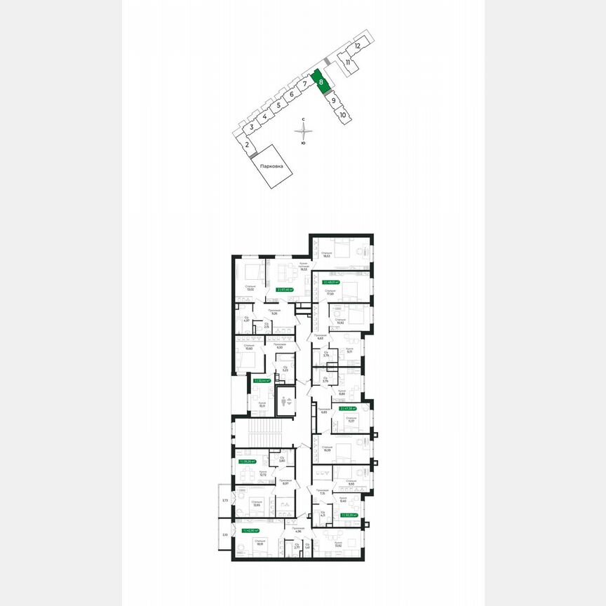 1-к. квартира, 39,3 м², 2/8 эт.