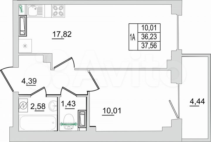 1-к. квартира, 37,6 м², 7/13 эт.