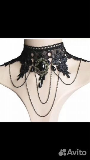 Колье чокер кружевной с бусинами