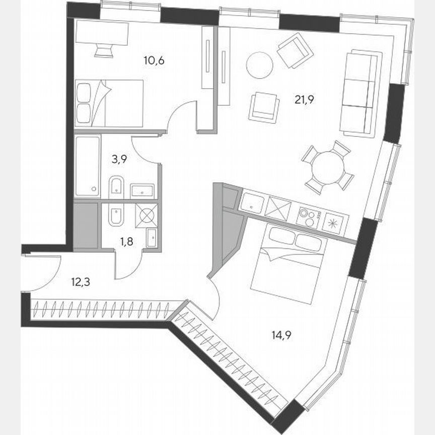 2-к. апартаменты, 65,4 м², 16/21 эт.