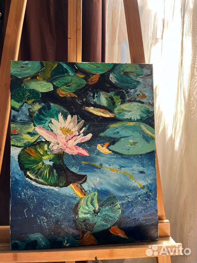 Картина маслом на холсте интерьерная кувшинки