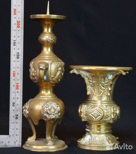Антикварные японские бронзовые подсвечник и ваза
