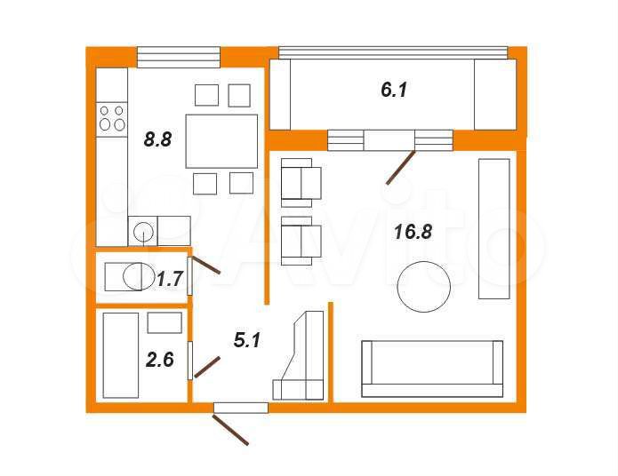 1-к. квартира, 34,4 м², 1/9 эт.