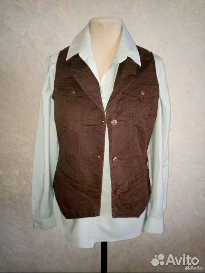 Джинсовая жилетка хлопок коричневая 46 размер