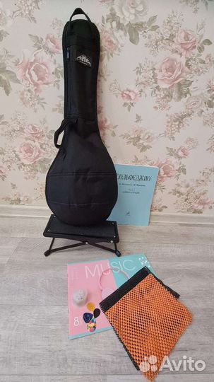 Домра малая, чехол, подножка и подарки