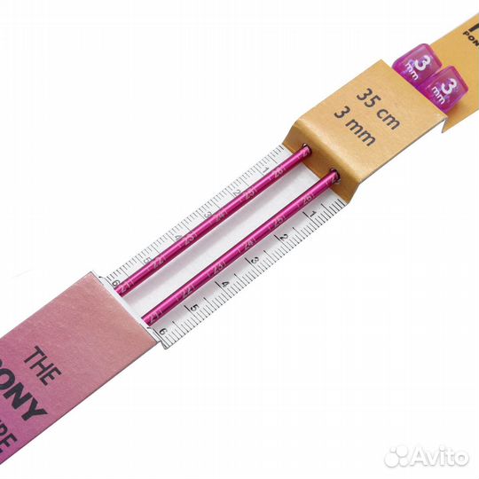 34505 Спицы вязальные с измер. шкалой 3,00мм*35см, металл, красный, pony