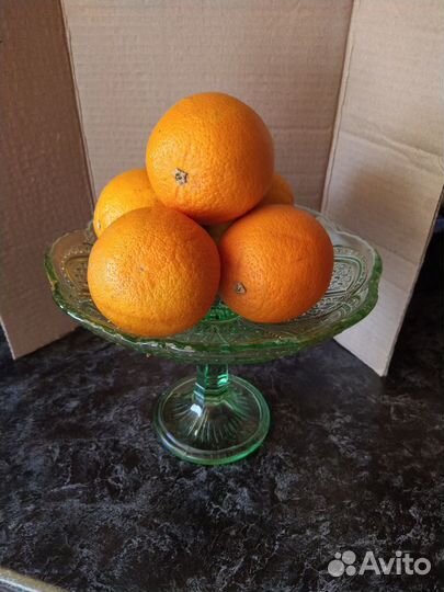 Ваза Фруктовница Старинная Зелёное Стекло