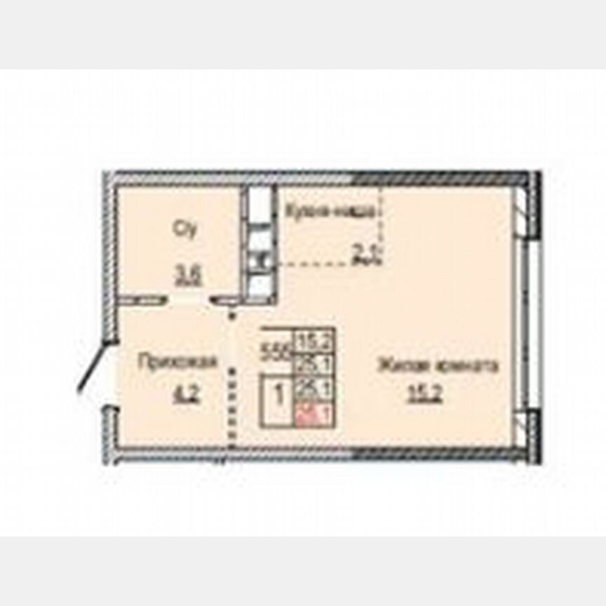 Квартира-студия, 25,1 м², 5/19 эт.
