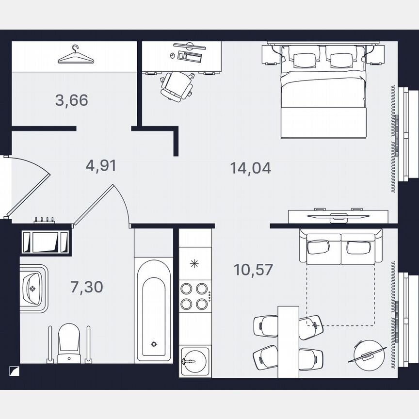 1-к. апартаменты, 40,5 м², 17/24 эт.