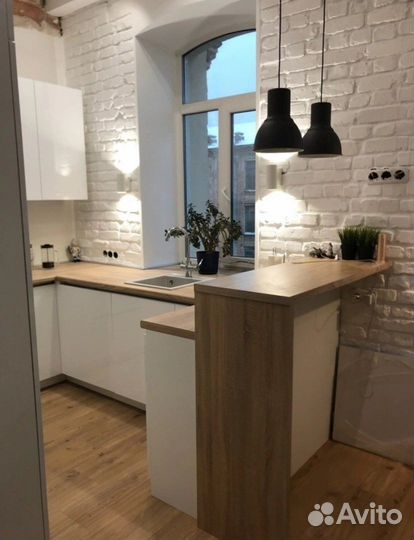 Мини кухня с барной стойкой