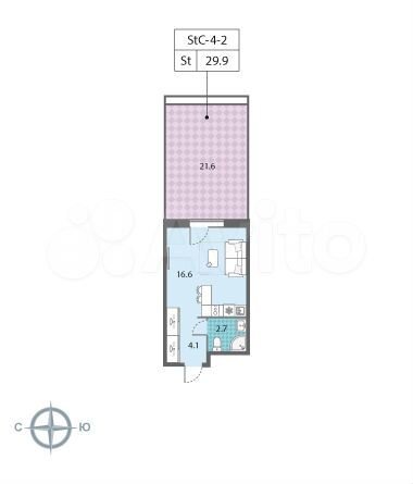 Квартира-студия, 29,9 м², 2/23 эт.