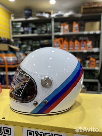 Мотошлем Beon Vintage F1 white/red-blue