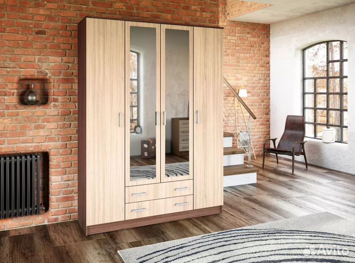 Шкаф четырехстворчатый Квадро Ясень Шимо