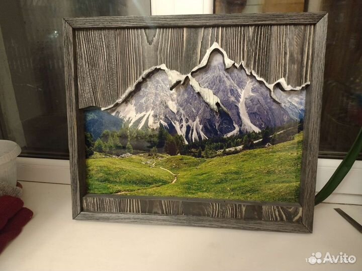 Панно из дерева горы
