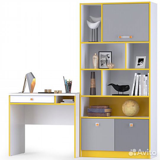 Письменный стол со стеллажом Альфа цвет солнечный