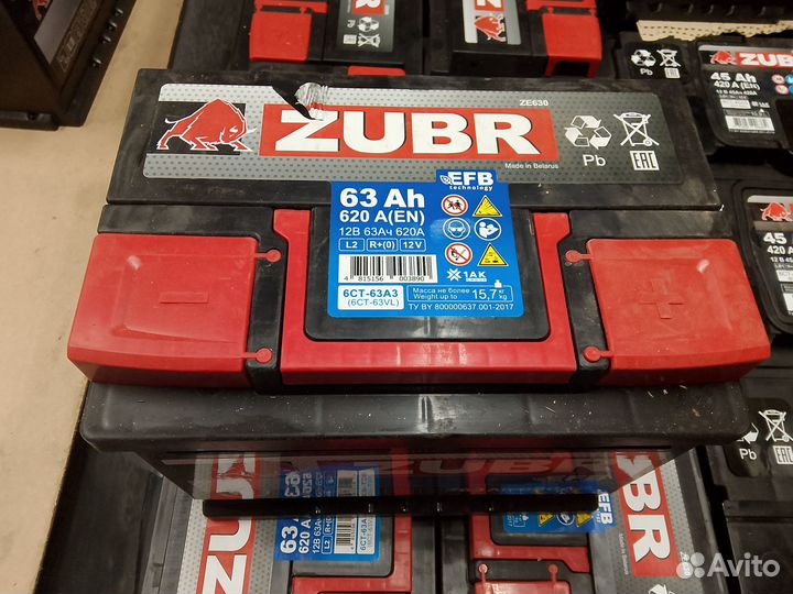 Аккумулятор zubr Premium 63Ah R обратная + справа