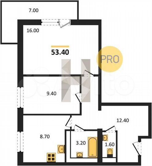 2-к. квартира, 53 м², 23/26 эт.