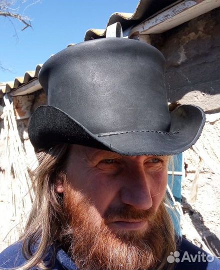 Шляпа цилиндр кожа