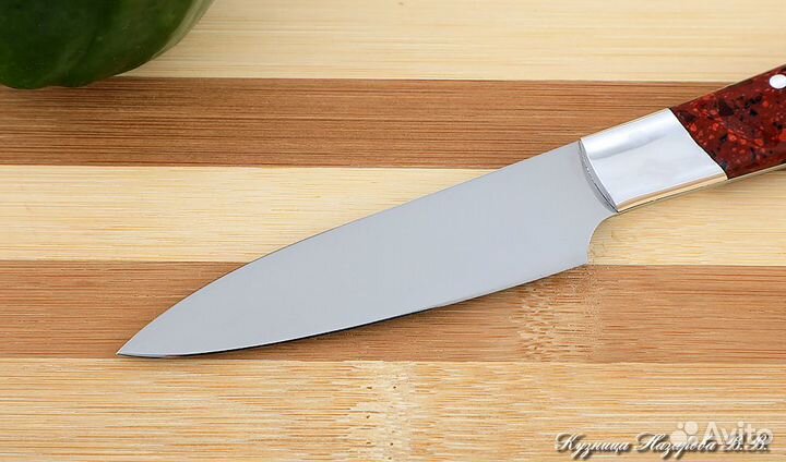 Нож Шеф овощной сталь 95х18 рукоять акрил красный