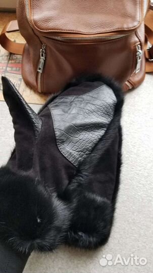 Варежки из норки и кожи