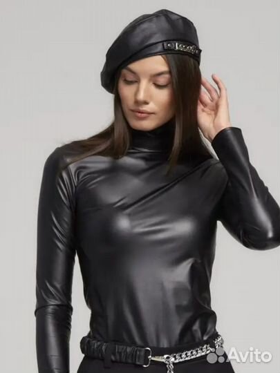 Берет/Шапка женская/кожаный/Шапка кожаная