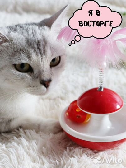 Игрушка для кошек неваляшка с мячиком и перьями