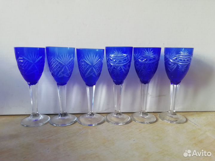 Графин фужеры рюмки цветной хрусталь СССР
